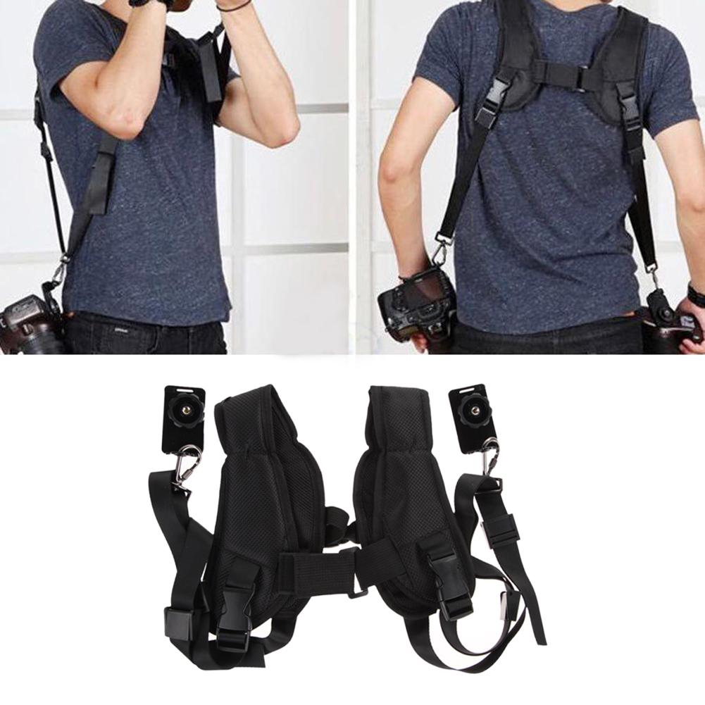 Negro doble Dual Cámara cabestrillo con correa de hombro Correa rápido cabestrillo ajuste de la correa para DSLR. Accesorios para cámaras digitales