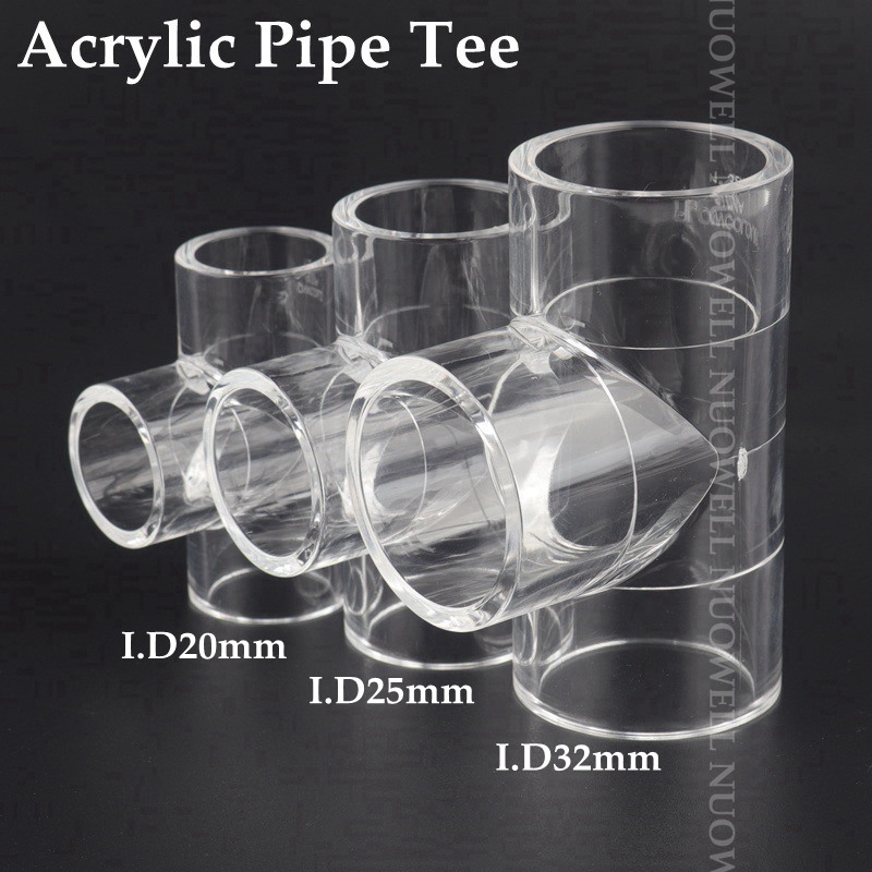 1pc Hi 20~32mm Transparent Pipe Fittings Aquarium Fish Tank Plexiglass Pipe Joint Elbow Tee Clear Acrylic Pipe Connector: 20mm / Acrylic Tee