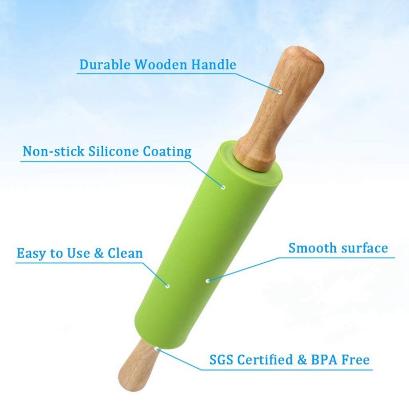 Rolling Pin Pastry Mat Set, non-stick Deeg Roller Bakken Met Gebak Cutter Herbruikbare Kneden Mat Schraper Insmeerborstel