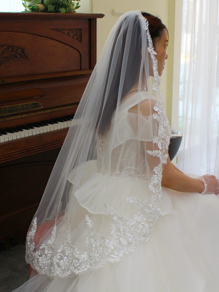 Brautschleier Doppelschicht Ellenbogenlang - Tüll Schleier Mit Satinkante Und Kamm Für Hochzeit