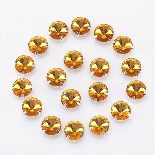 Piedras de cristal redondas brillantes para coser, piedras de vidrio para decoración de ropa, piedras de cristal sueltas con parte trasera plana y garra, 10  s062: Amarillo dorado