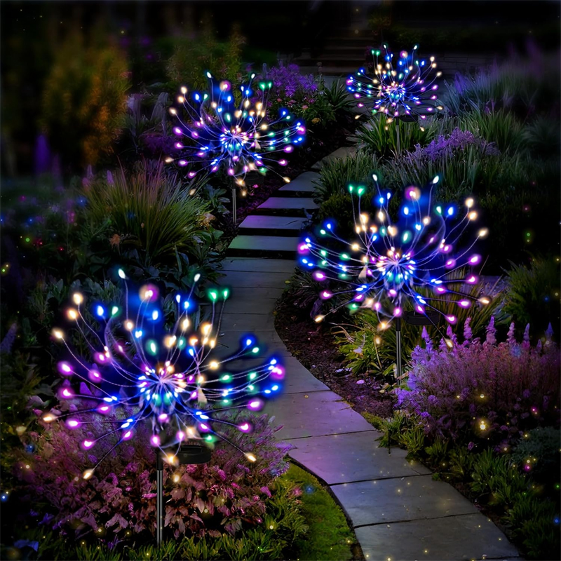 8 Mode Op Zonne-Energie Outdoor Grasbol Paardenbloem Vuurwerklamp 90/120/150/180/200 Led Voor Tuin Gazon Landschap Licht: YELLOW / 21-30W