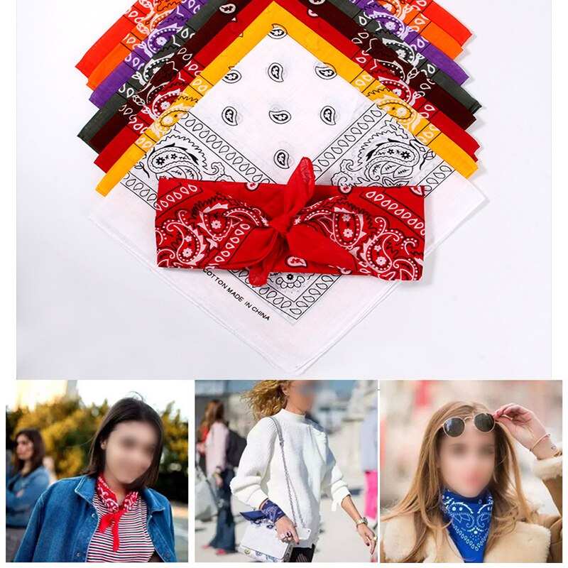Hip Hop 100% Cotton Bandana 55cm*55cm Square Scarf Bandana Men Black Bandanas Red Paisley Bandana Women Outdoor Neck Face Scarf
