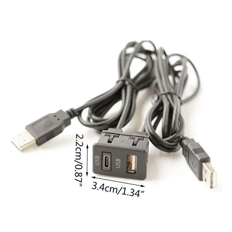 Car Boat DIY Flush Mount Jack USB Type-C Interface Auto Dashboard Extension Cable Automotive Power Cable
