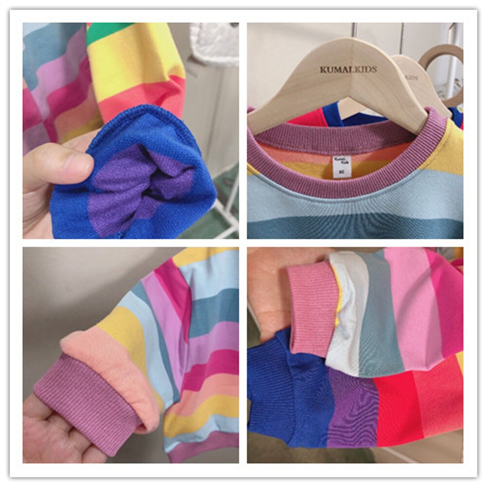 Benemaker Baby Jongens Kleding Peuter Meisjes Regenboog Strepen Vallen Kleding Crewneck Sweatshirts Kids Lange Mouwen Top NA516