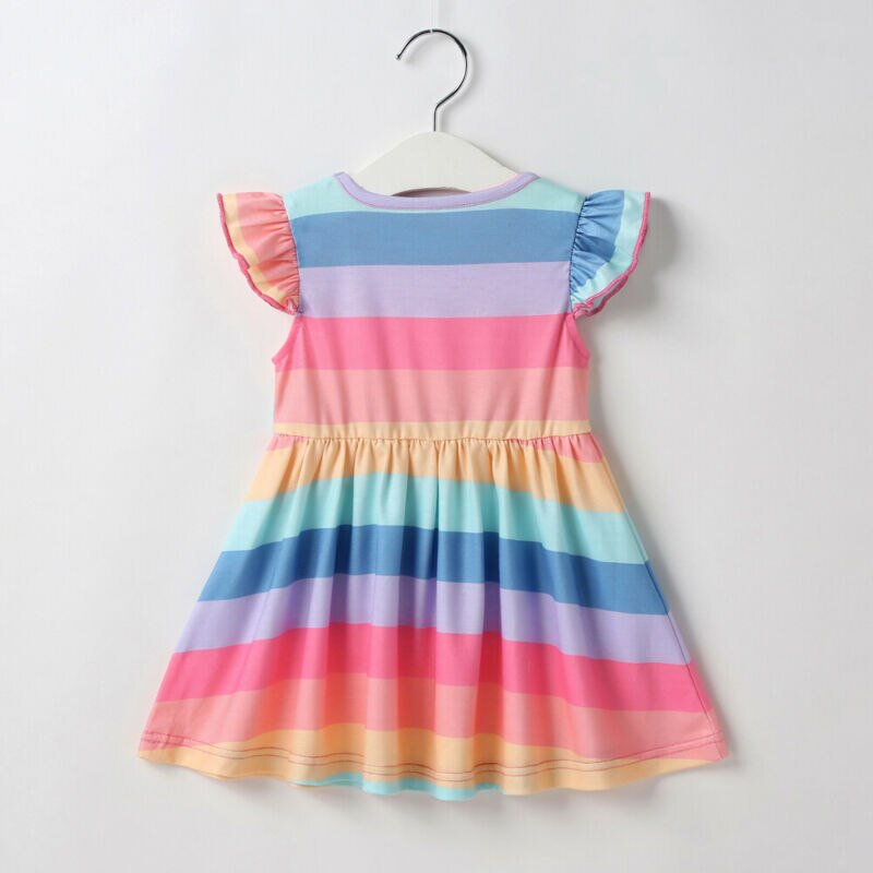 Del bambino Del Bambino Della Ragazza Arcobaleno Strisce Vestito Casual Tutu Delle Ragazze Del Vestito Da Partito Vestito Estivo Costume