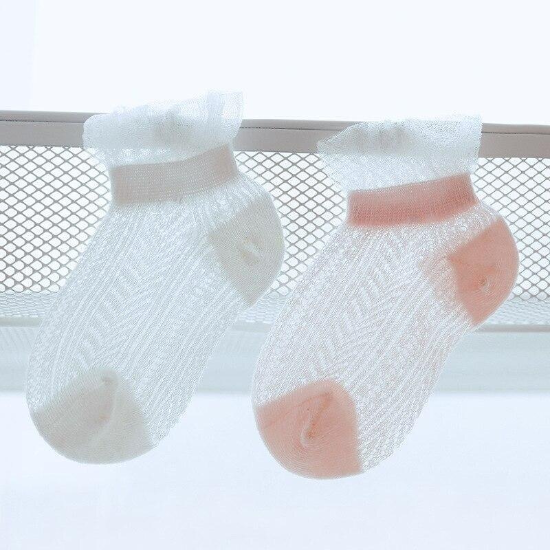 2 Pairs Summer Baby Girls Socks Silk Cotton Thin Breathable White Pink Lace Princess Mesh Socks Children Short Ankle Sock