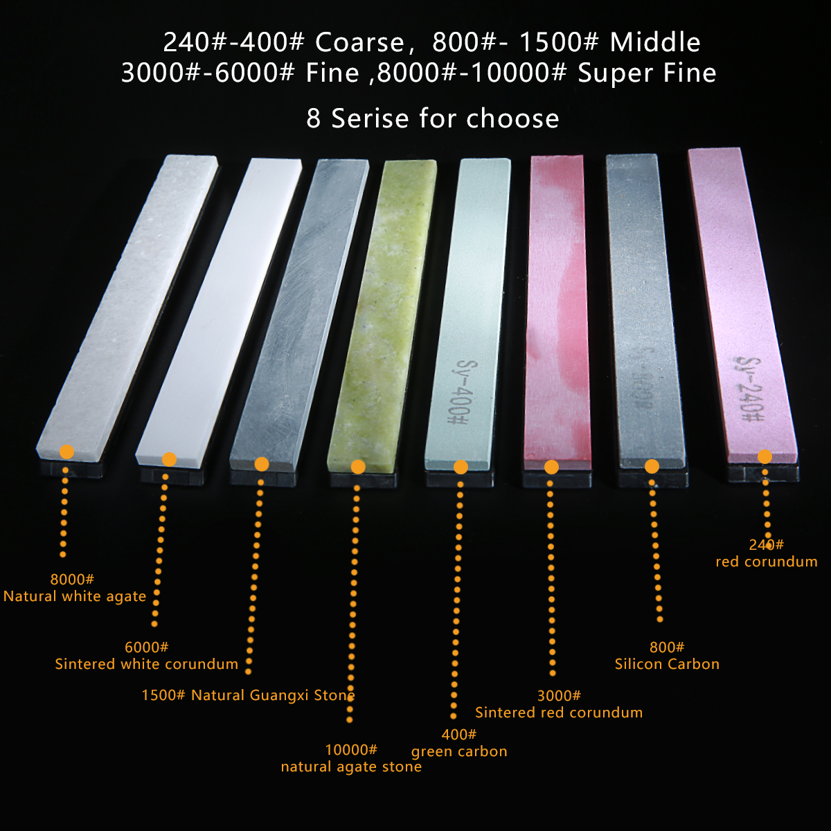 Fixed angle Knife Sharpener whetstone sets 240# 400# 800# 1500# 3000# 6000# 8000# 10000#