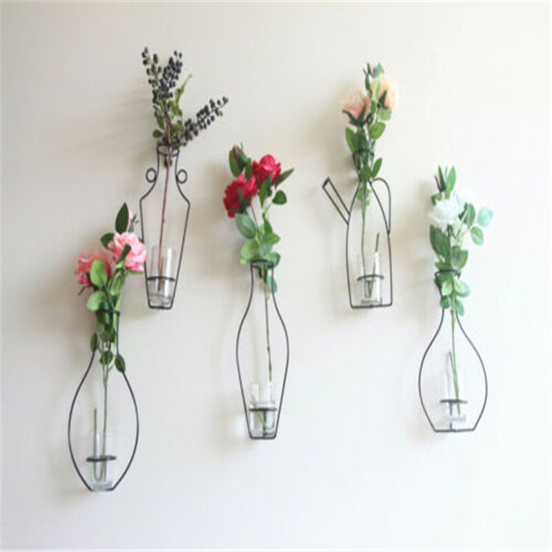 Nordic Style Iron Frame Vase Wall Mount Plant Dried Flower Rack Bottle DIY Shelf Flower Pot Holder Home Storage Rack Display