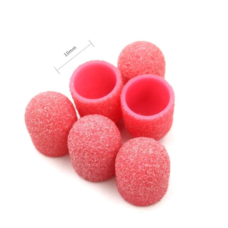 50 Stuks 10*15Mm Plastic Base Roze Schuren Caps Met Grip Pedicure Care Polijsten Zand Blok Boor Accessoires voet Cuticula Tool