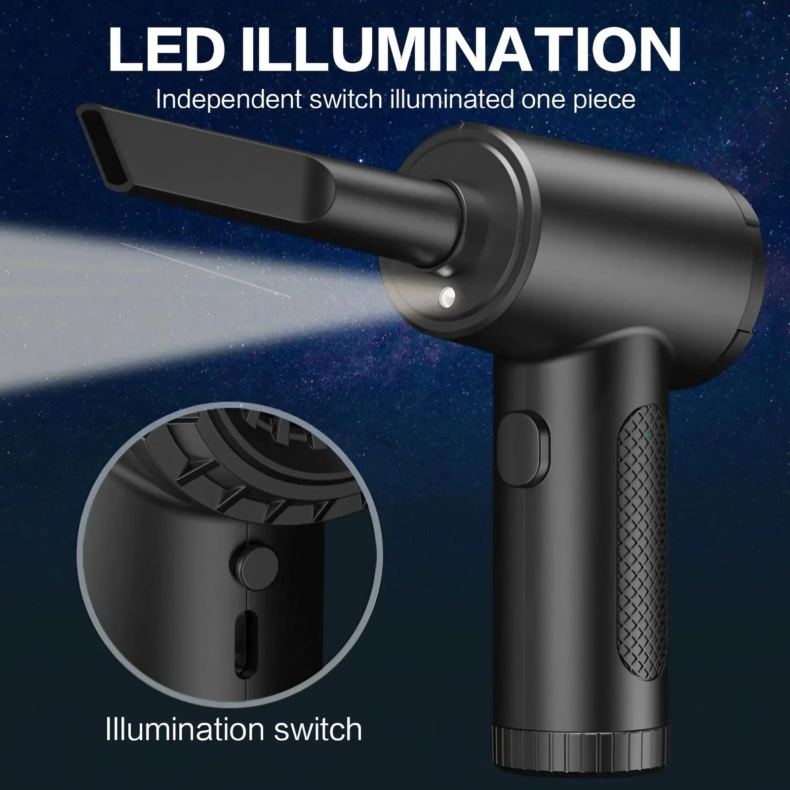 STONEGO 6000 mAh oplaadbare elektrische luchtstofdoek, 3 snelheden tot 51000 RPM, draagbare luchtblazer met LED-licht voor stofreiniging