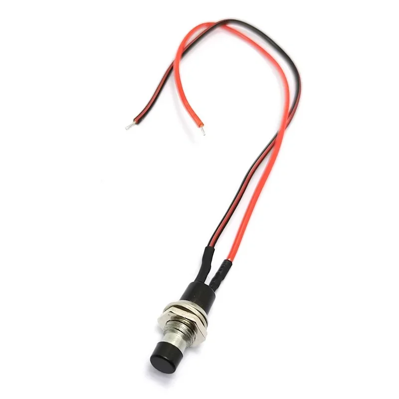 5Pcs Round PBS-110 Button Power Switch ON OFF 7mm Momentary Self-resetting Push Button Switch with 20cm Wire: black