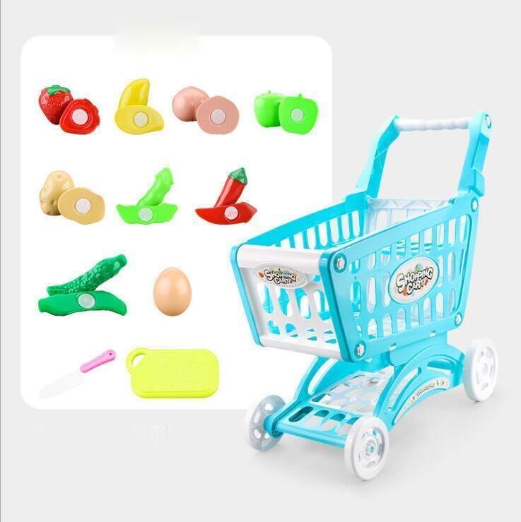 Caddie de supermarché, chariot de supermarché, voiture, Simulation de fruits coupés, légumes, Mini nourriture, maison de jeu pour enfants: blue w 11p