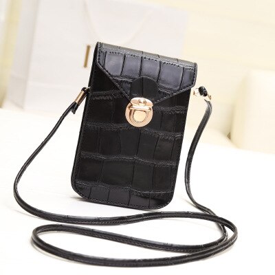 Retro mobiele telefoon mini-tassen voor dames, krokodillenleren messenger bag, zwarte clutch, handtas, schoudertas: Zwart