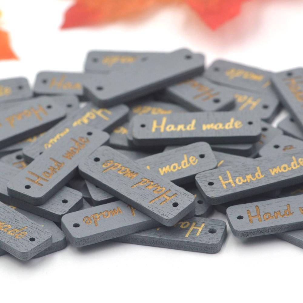 KALASO 50Pcs Wooden Handmade Label Tags Sewing 2 Holes Gray Color Buttons Clothing custom label DIY Crafts Supplies Decor