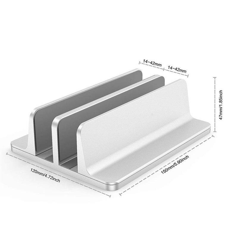 Vertikal verstellbarer laptopständer aus aluminium für macbook pro, air, tragbare notebooks, tablets, aufbewahrungsmöglichkeiten, basis und buchhalter: Graue doppel