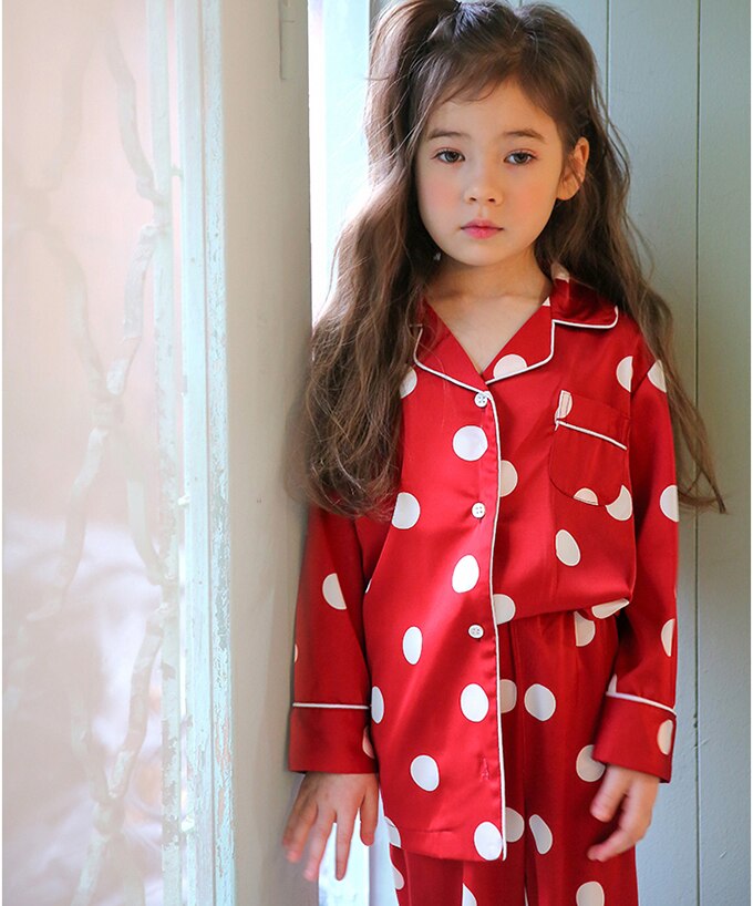 Girl's Boy's Long Sleeve Polka Dot Pajama Sets.Toddler Kids Unisex Red Dots Pyjamas Set Sleep Loungewear.Children’s Clothing