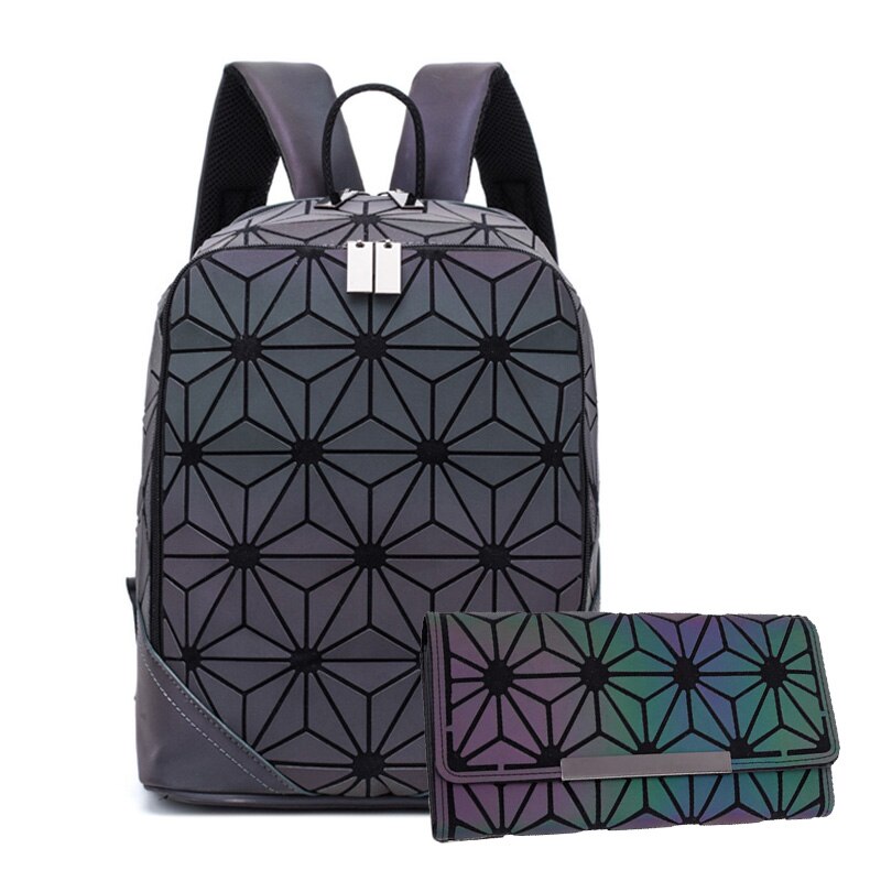 Nuovo Luminoso Zaino Delle Donne Zaino Reticolo Set Scuola Zaini per Teenage Girl Borse da Scuola Olografica Frizione Della Borsa Mochila