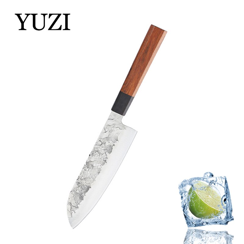 Yuzi Keukenmessen 5Pcs Set Gesmeed Koksmes Set Japanse Kiritsuke Mes Vlees Hakmes Snijden Mes Koken Tool: 7inch santoku