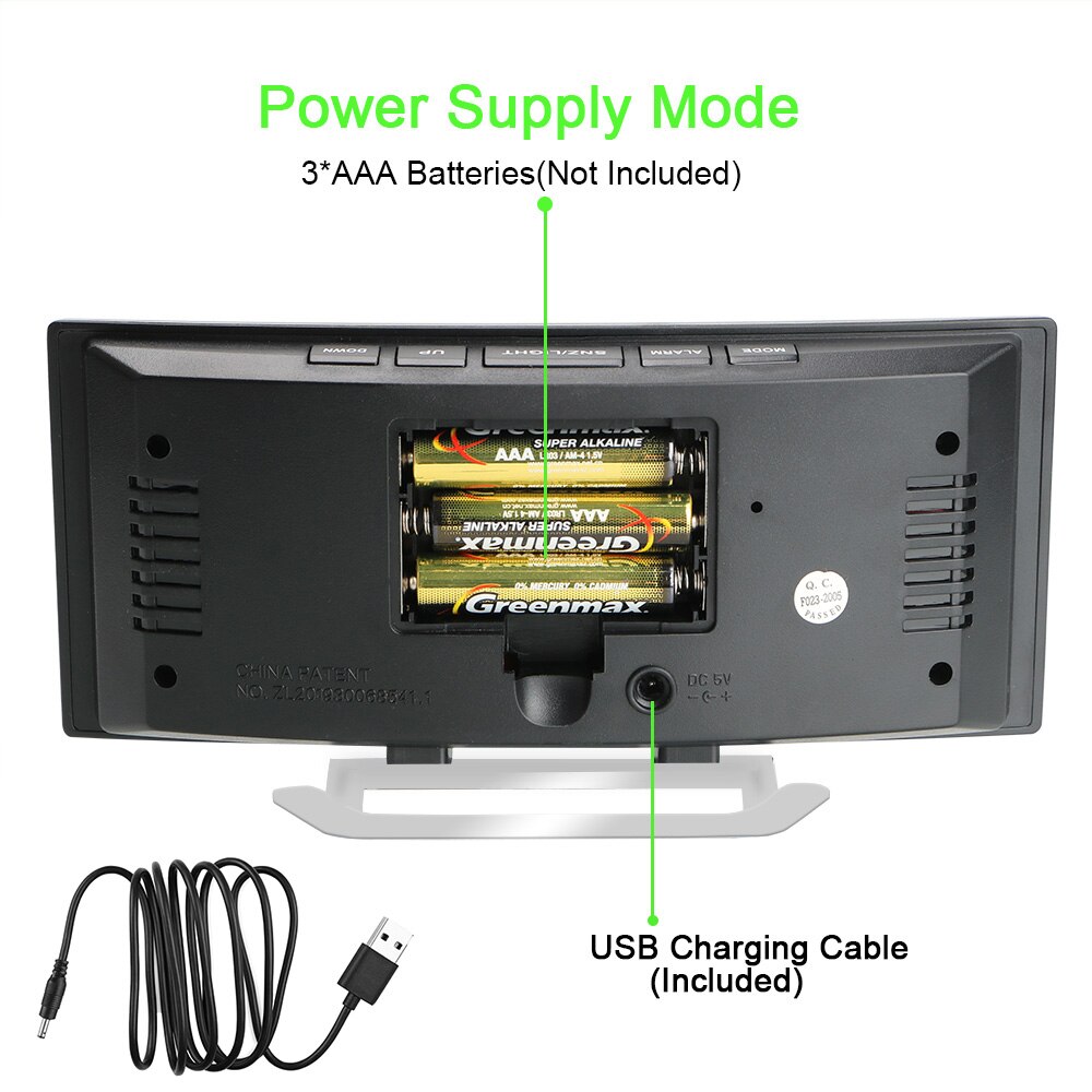 7 Inch Digital Table Clock LED Screen Large Number Alarm Clocks For Kids Bedroom Curved Dimmable Mirror Face