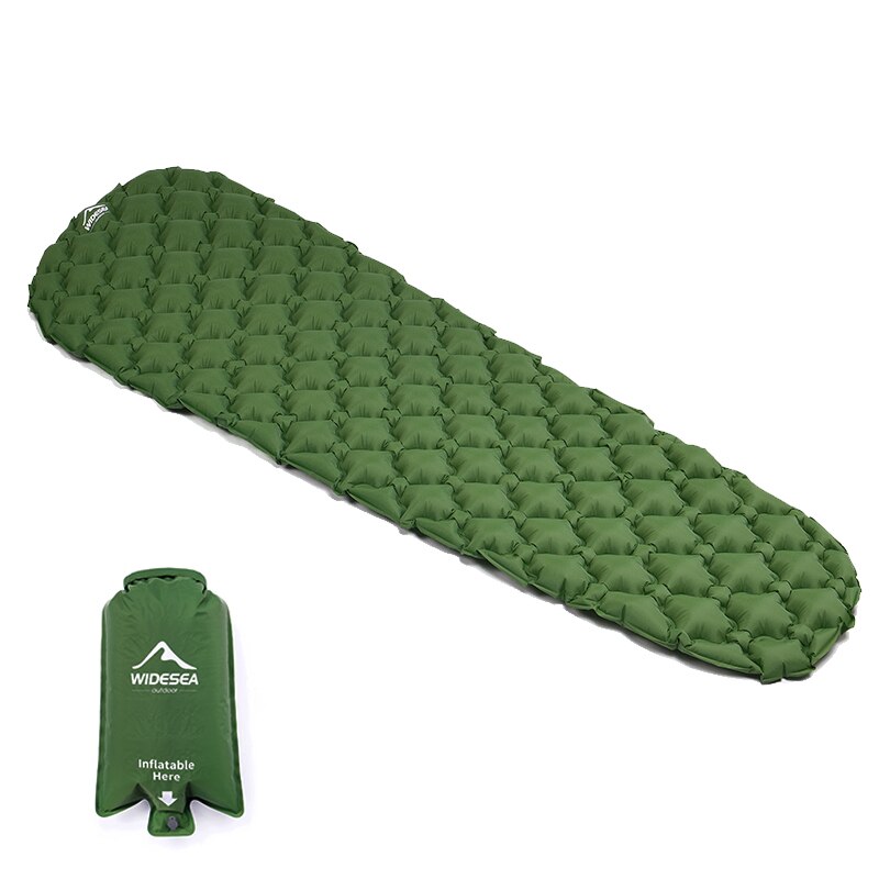 Widesea camping oppustelig madras i telt folde lejr seng liggeunderlag picnic tæppe rejse luftmåtte campingudstyr: Grøn med airbag