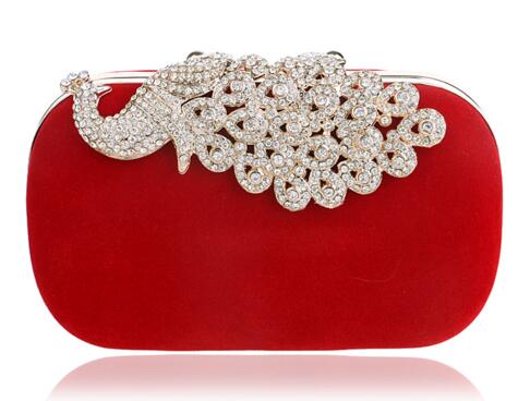 YINGMI Pavo Real de Diamantes Bolsos de Hombro de la Cadena de Metal Bolso de Noche Largo Rhinestones Wedding Nupcial Del Embrague Del Monedero Del Bolso De La Boda: YM1009red