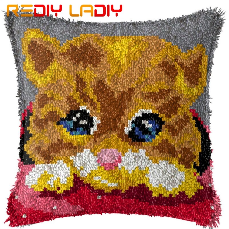 Latch Hook Kits Make Your Own Cushion Two Lovely Cats Printed Canvas Crochet Pillow Case Latch Hook Cushion Front Hobby & Crafts: BZ986