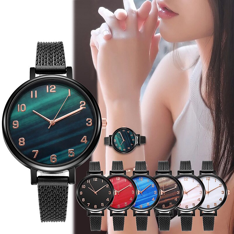SHSHD-reloj de cuarzo noctilucente para mujer, pulsera de malla de acero inoxidable de 39mm, color oro rosa, resistente al agua,