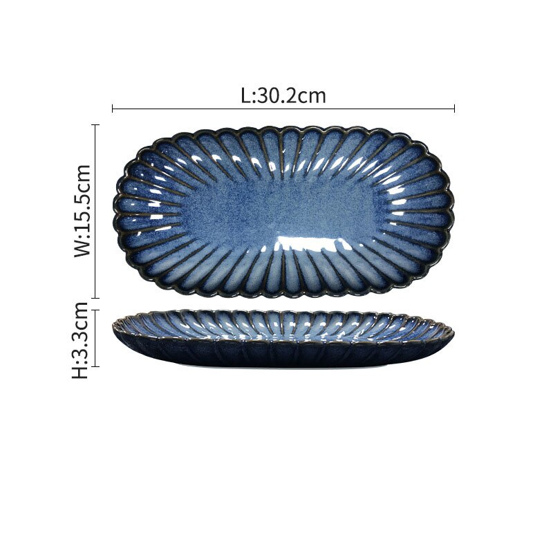 Kiln Glazed Ceramic Plate Set French Stripe Relief Decor Western Restaurant Steak Dish Home Dinner Main Dish Kitchen Tableware: G