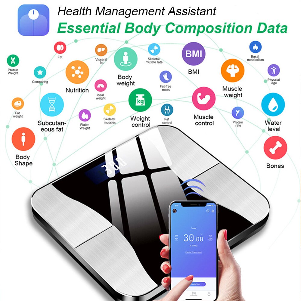 Body Composition Analyzer With Smartphone App Bluetooth Body Fat Scale Smart Accurate Wireless Digital Bathroom Weight Scale