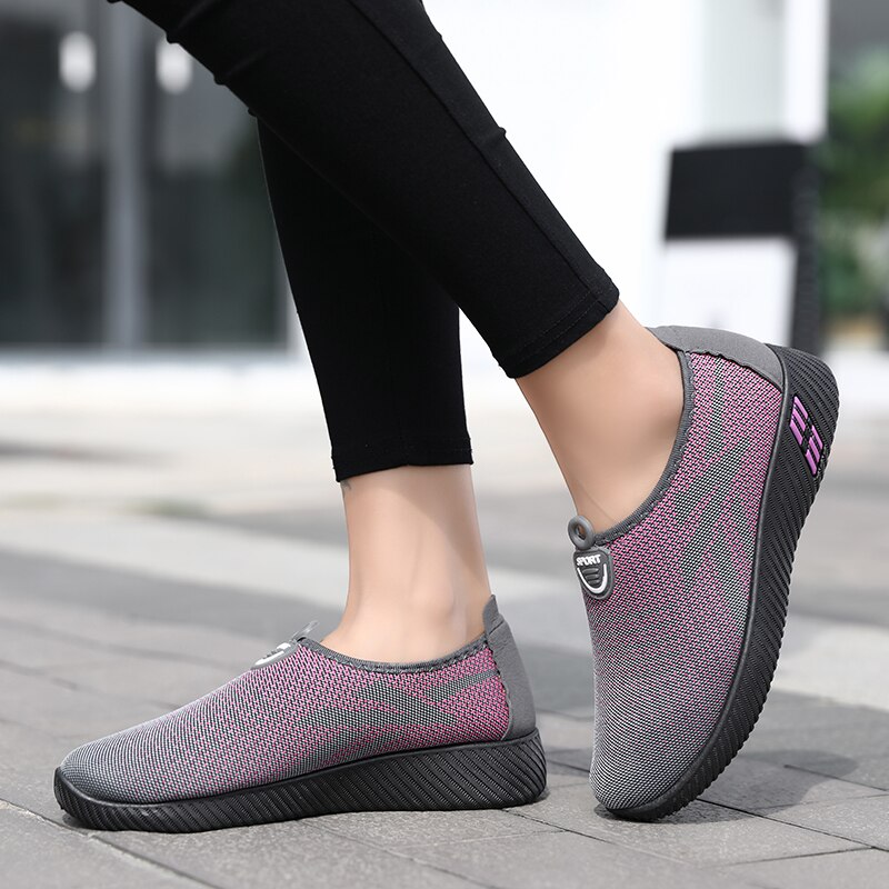Kobiety płaskie buty dzianiny kobieta tenis Slip On buty wulkanizowane kobiece siatki miękkie oddychające obuwie damskie dla pań Sneaker
