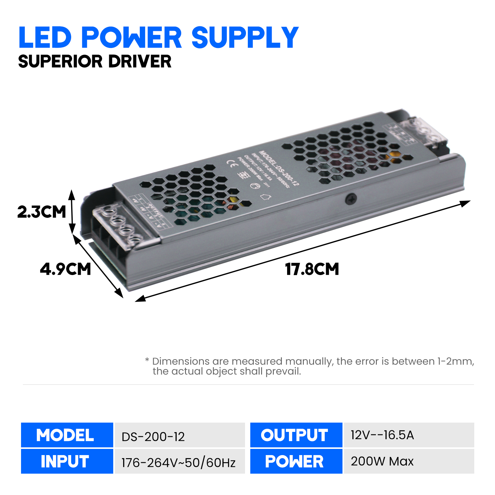 12 Volt Power Supply Lighting Transformer AC180-250V To DC 12V 24V Power Source Adapter For Led Strip 60W-400W LED Driver: Blue