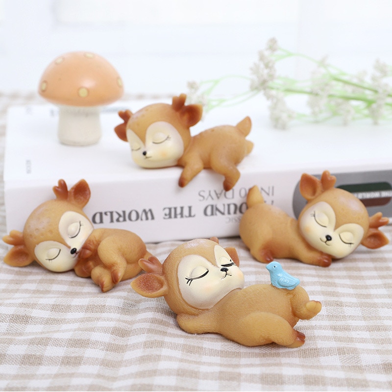 6 Styles Deer Figurines Toys Home Decor Resin Ornament Cake Topper Party Desktop Decoration for Birthday