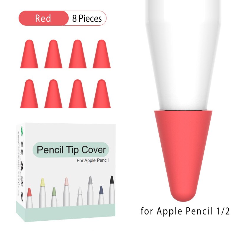 Funda protectora para lápiz Apple 1 2st, 8 Uds., punta de lápiz Stylus, carcasa protectora de silicona para lápiz Apple 2: red-8Pieces