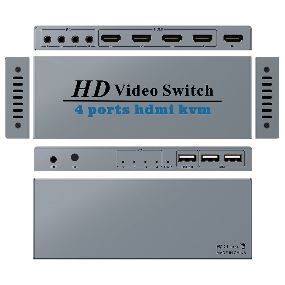 4K Switch KVM HDMI Switcher 4-poorts USB HDMI KVM Switch 4X1 4kX2K/30HZ HDCP 1.2 voor PC laptop windows & macs
