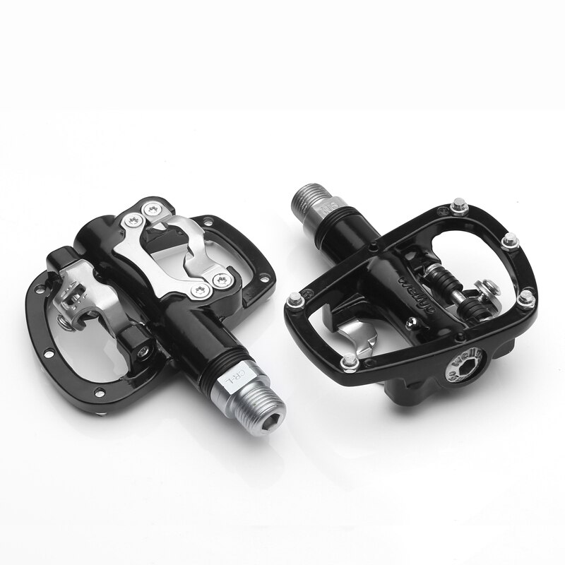 Wellgo R120B MTB Mountain Bike Clipless Pedals With Cleats SPD Compatible Bicycle Aluminum alloy Auto-lock self-locking pedal: Black