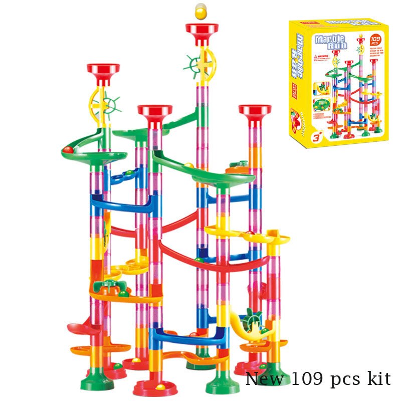 Marble Run Race Track Building Blocks Kids 3D Maze Ball Roll Toy DIY Coaster Set 80/105/109/133pc Christmas: 109pcs original Box