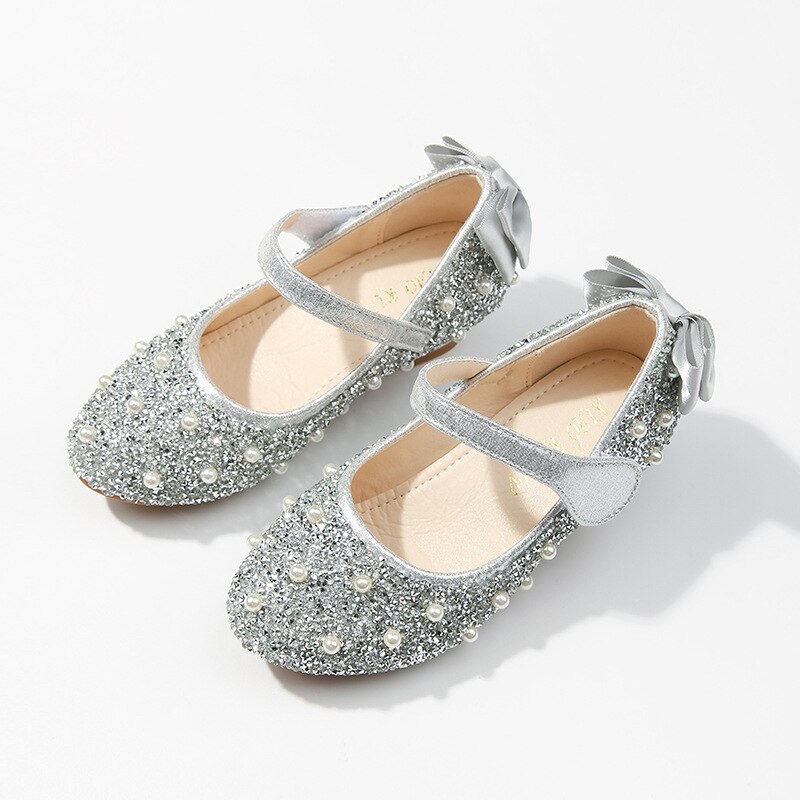 ULKNN Kids Shoes Girls Rhinestone Princess Shoes Child's Leather Show Crystal High-heeled Children's Shoes Pink: silver / EUR28 Inner 18CM