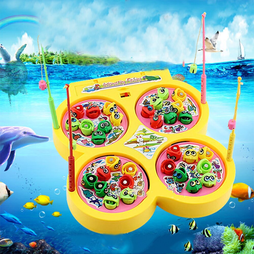 Children Fishing Toy Rotating Music Colorful Fish Catching Fun Game Safe Convenient Educational Toy Sing While Spinning