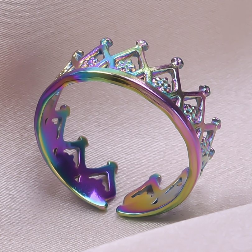 Anello corona in acciaio inossidabile per donna uomo Anello aperto regolabile irregolare Accessori per gioielli di moda punk minimalista Regali per feste: nero