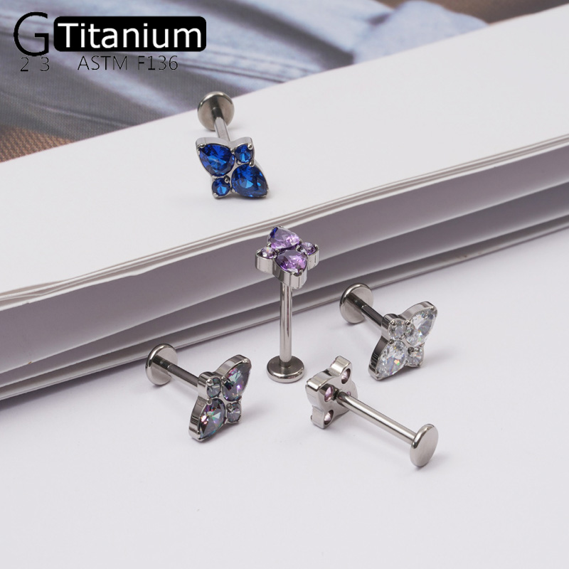 G23 Titane Goujon Filetage Intérieur Zirconium Oreille Cartilage Goujon Lèvre Goujon femme Délicate Corps Piercing Bijoux