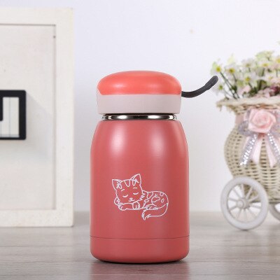 Novo 304 Isolamento A Vácuo Copo Dos Desenhos Animados Student Crianças Barriga Copo Isolamento Xícara de Água com o Levantamento Mina de Aço Inoxidável do Fio: Cat paw red