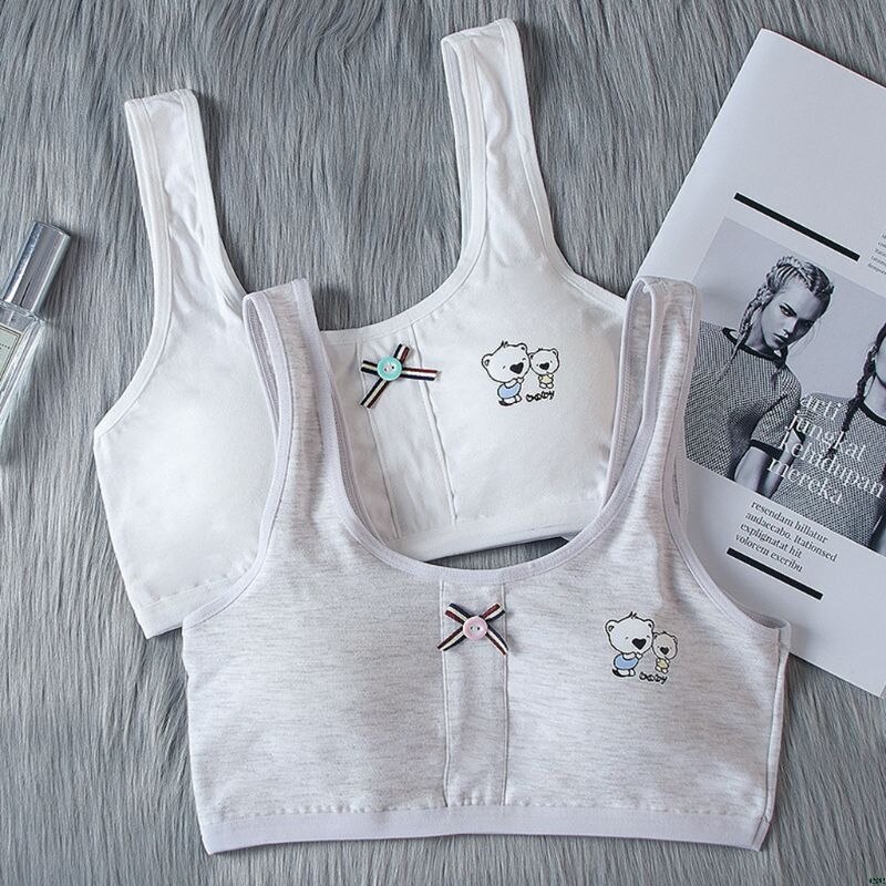 Teenager Mädchen Gestreiften Geschmack Bowknot Sport Ausbildung Breiten Gurt Unterwäsche Niedliche Karikatur Bär Druck Bralette Drahtlose Weste 8-16T