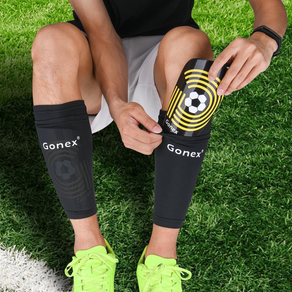 Gonex Soccer Shin Guards with Slip Pad Sleeves Canilleras for Football Games, EVA Cushion Protection Reduce Injuries 1 Pair