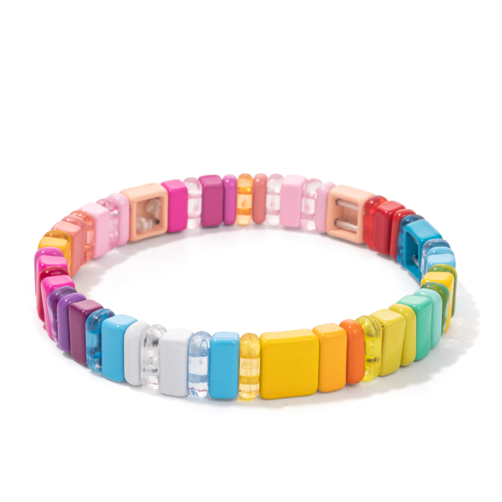 2022 Nuovo design Braccialetti Elastici Colorati per Le Donne Rianbow Acrilico Lucido Braccialetti Braccialetti di Metallo Della Boemia Perline Gioielli: Rosa colore Oro