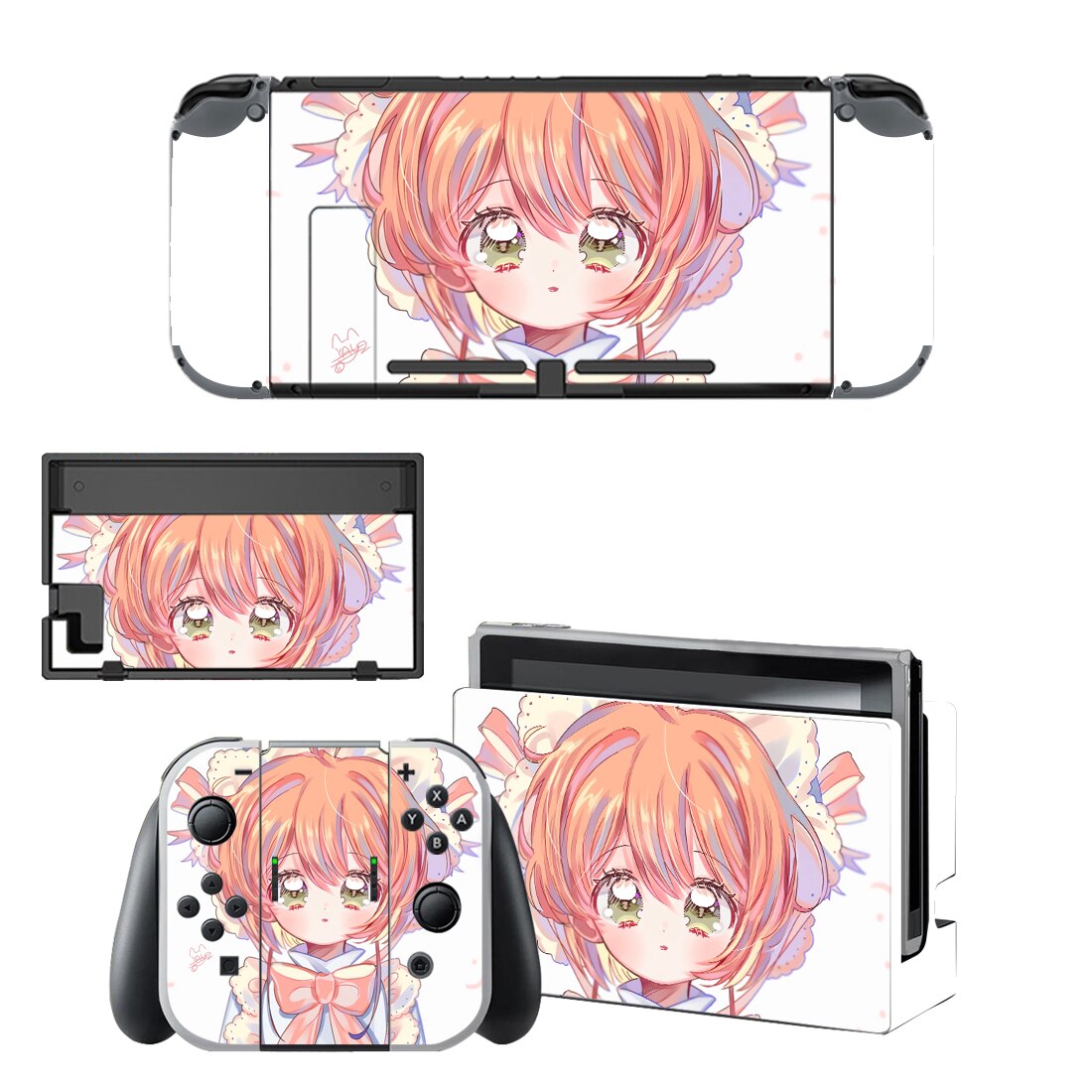 Pegatina protectora de piel de vinilo para consola Nintendo Switch NS, Captor Sakura Skins + controlador + soporte de soporte: KQBYSNS0128