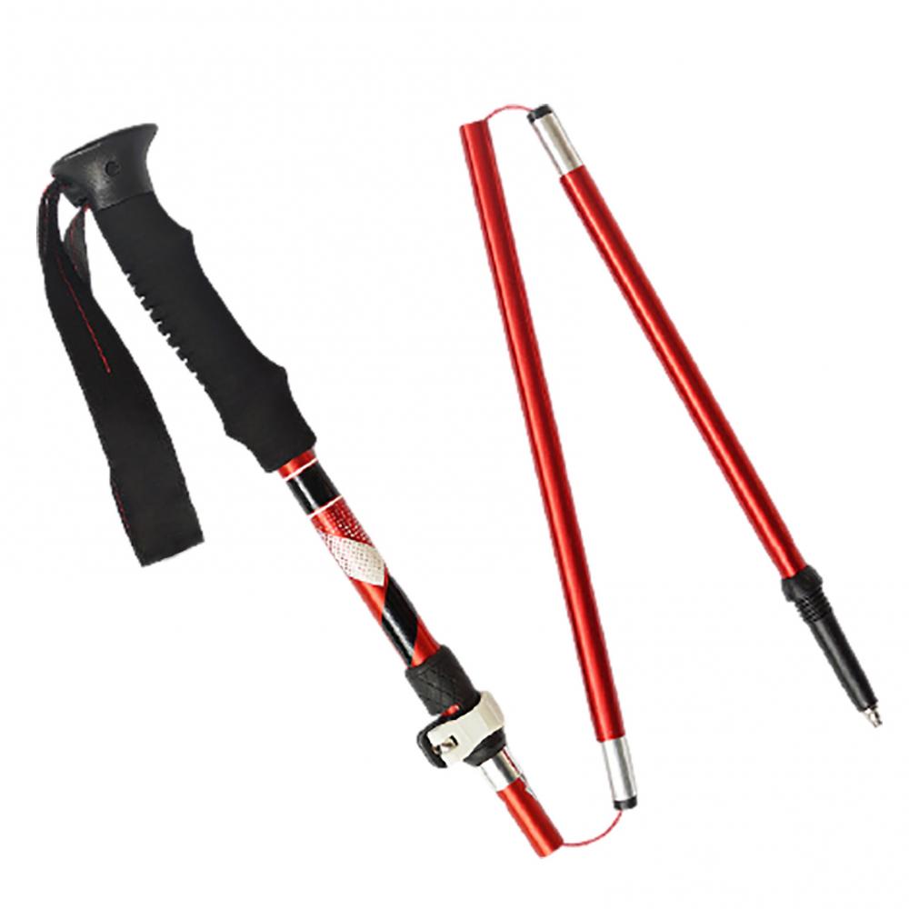 Ultra-light Aluminum Alloy Folding Hiking Trekking 5 Section Walking Stick Telescopic Outdoor Hiking Mountain Climbing Sticks: Red