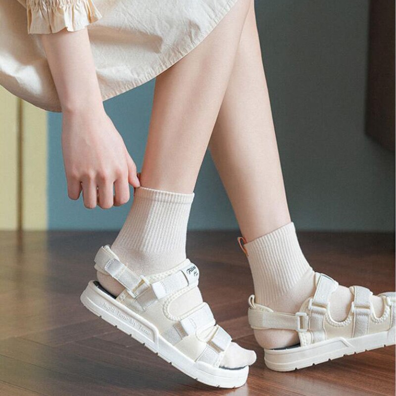 Harajuku damessokken dames calcetines witte regenboog lange sokken streetwear snoep effen kleur damessok kawaii skateboard