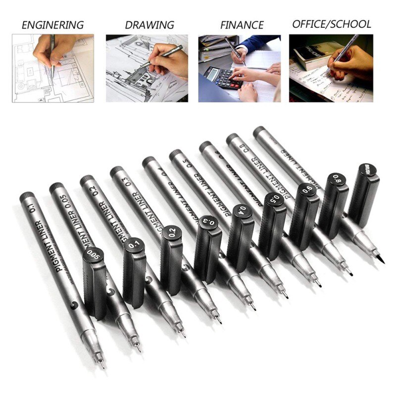 Black Pigment Ink Micro Pens Waterproof Drawing Pen for Artist Sketching Illustration Comic Manga Writing Assorted Tips