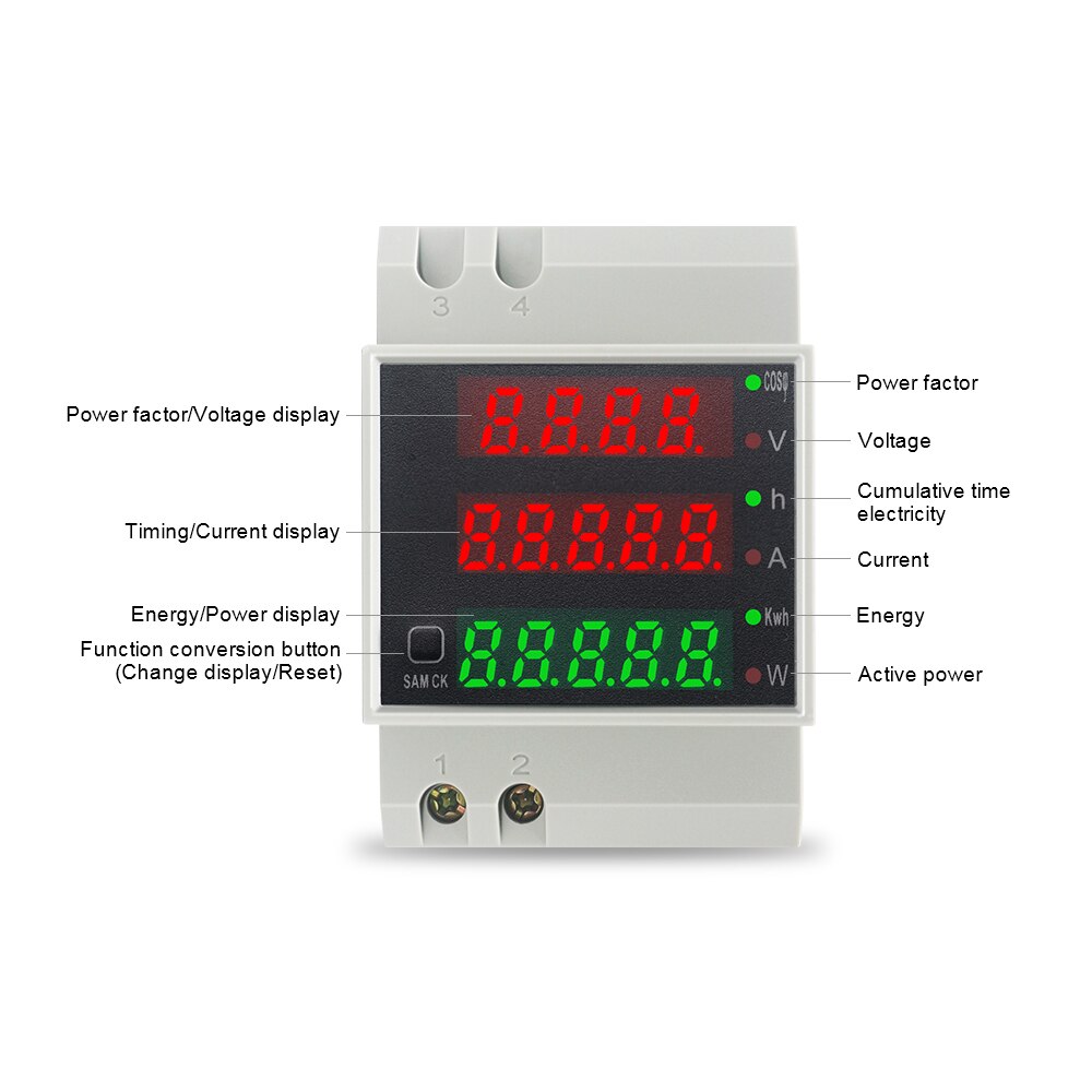 Din-Rail Ac Monitor Wattmeter Led Actieve Power Factor Elektrische Energie Meter Voltmeter Amperemeter Ac 80-300V 250-450V 0-100.0A